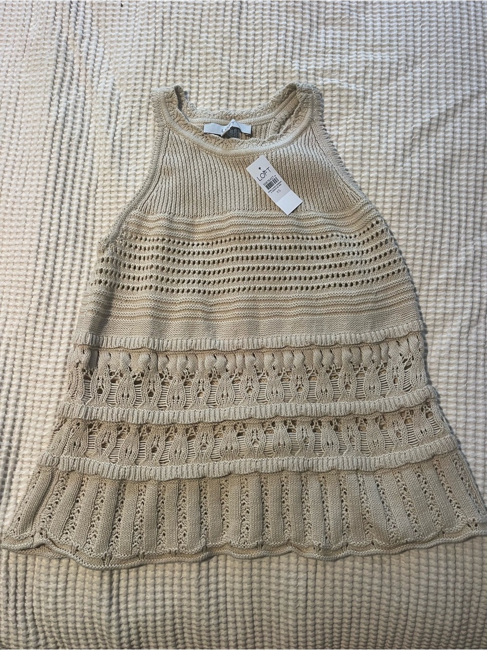 LOFT Cream Crochet Knit Shell